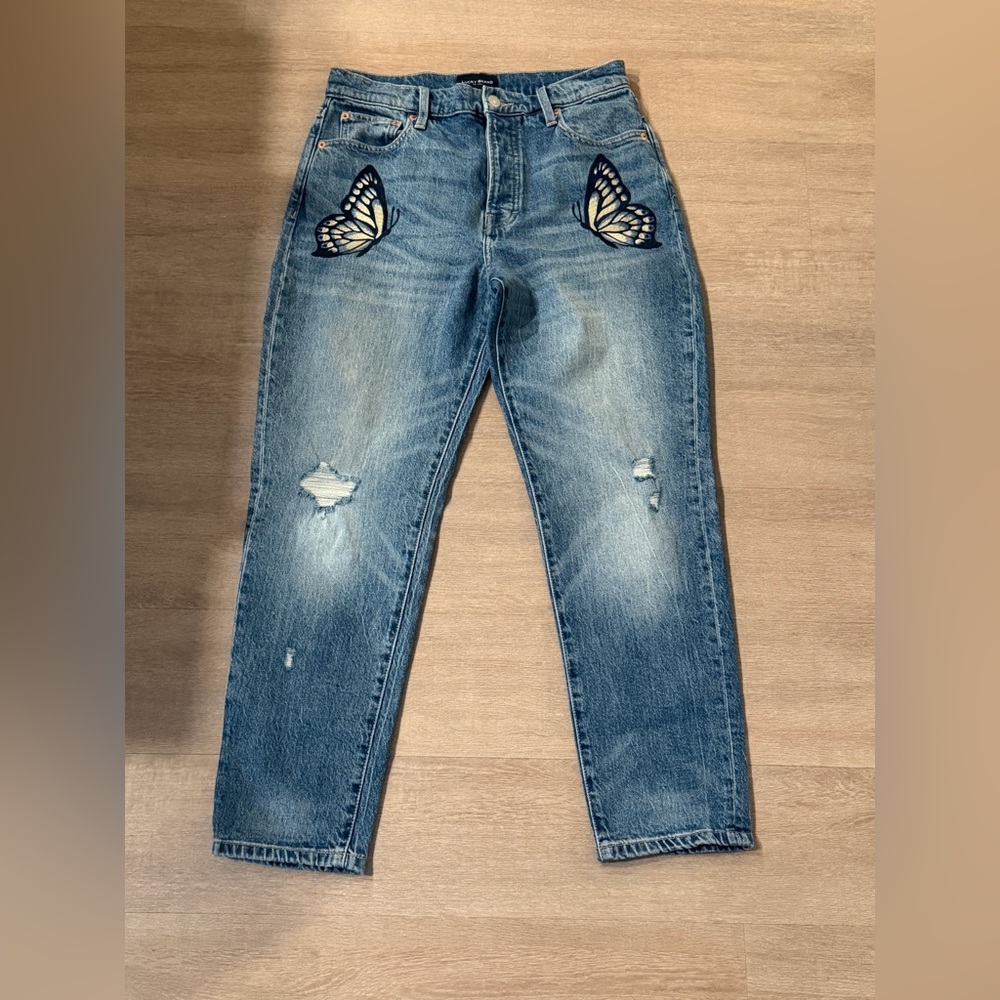 Lucky Brand Blue Mom Jeans with Butterfly Detail